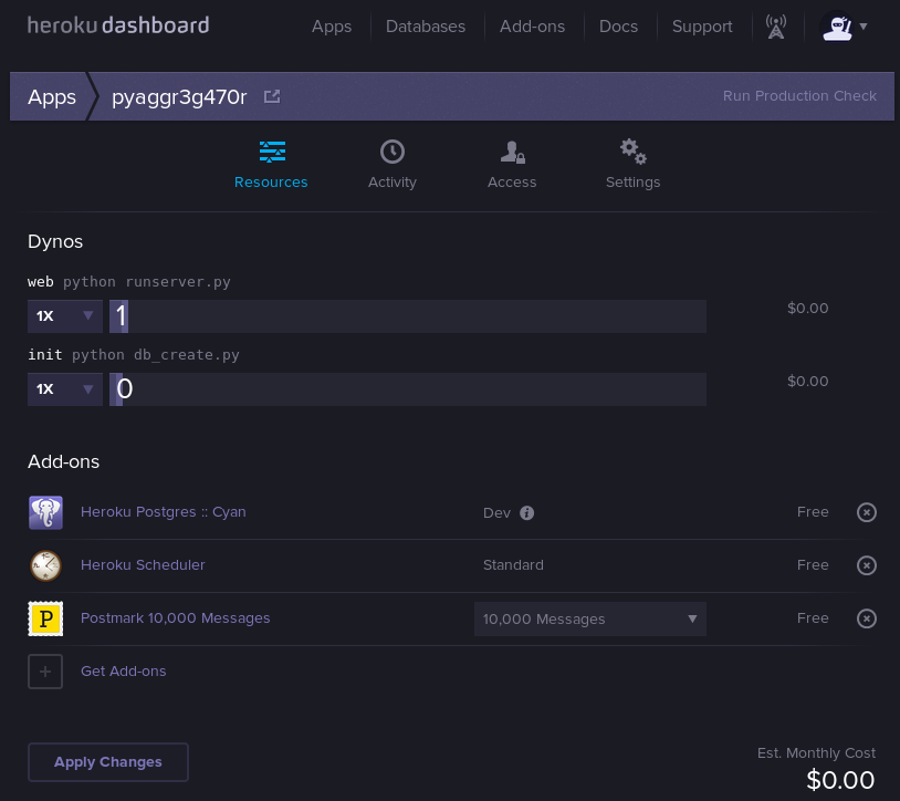 Heroku pyAggr3g470r Dashboard