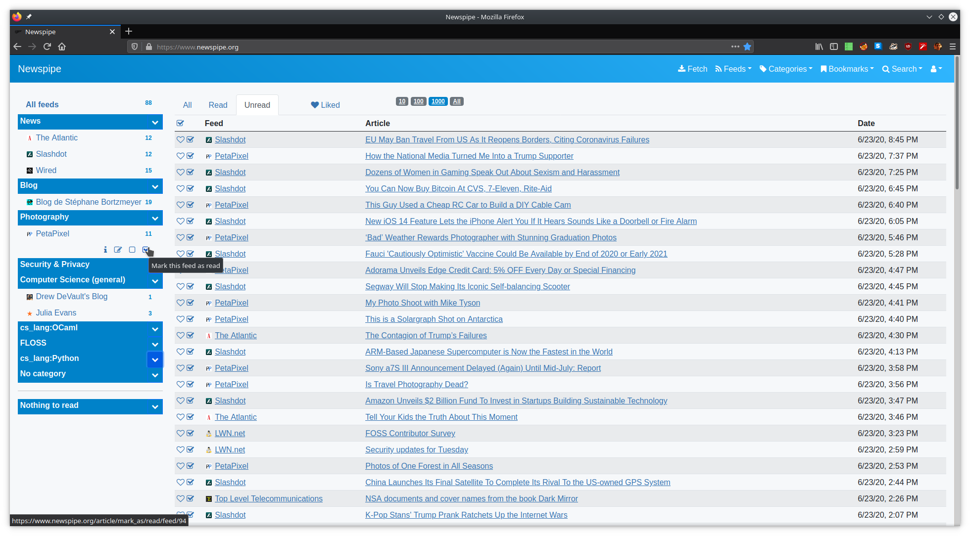 Newspipe avec Bootstrap 5